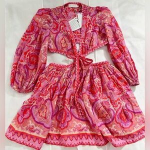 NWT Zimmermann Pink Floral Halcyon Tie Front Mini Dress